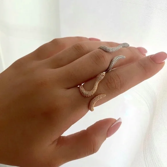 Silver Snake Ring Silver Color Zircon Adjustable Ring - Picture 6 of 9